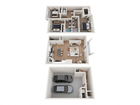 3d floor plan of a 322 sq ft apartment